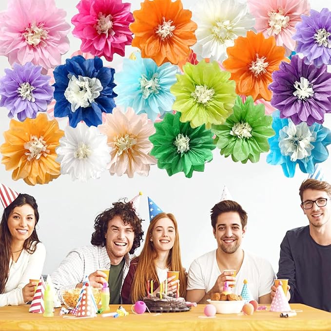 12pcs Paper Flowers 10in 12in Tissue Pom Poms - Image 4