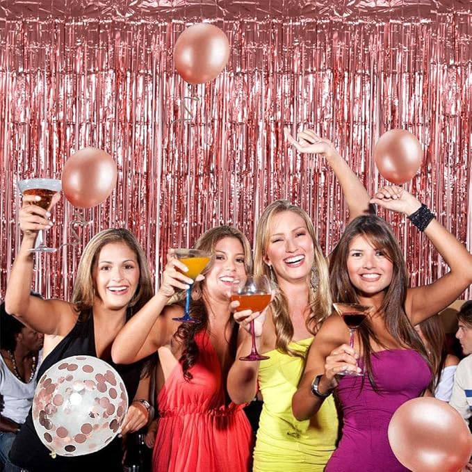 TONIFUL 3Pcs Rose Gold Door Streamers, Rose Gold Photo Booth Backdrop Metallic - Image 6