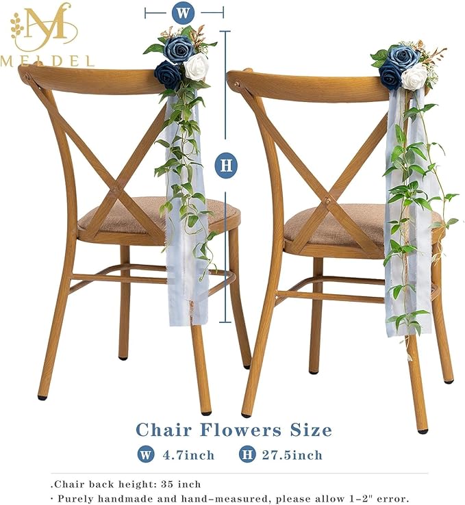 Meldel 10Pcs Elegnat Wedding Chair Back Decorations Aisle Artificial Blue White - Image 3