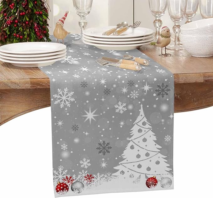 Christmas Snowflakes Cotton Linen Table Runner - Image 4
