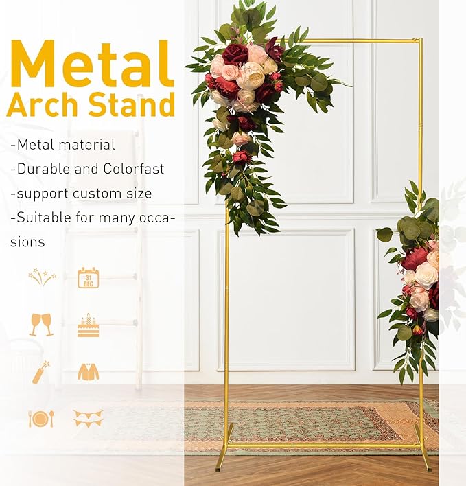 Metal Wedding Arch Backdrop Stand 6.6x3.3 FT Gold Square Balloon Arch Frame - Image 3
