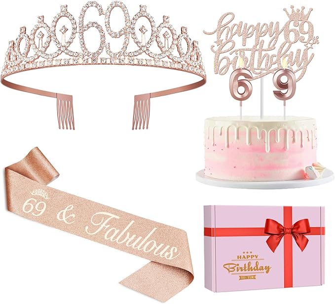 69th Birthday Decorations for Women, Including Birthday Sash, Crown/Tiara by JueslyBirthdayParty