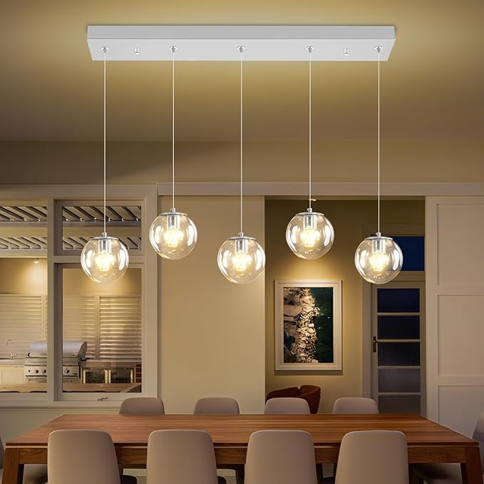 5-Lights Modern Rectangle Chandelier Globe Pendant Light, Chrome Linear Globe by ShialLighting