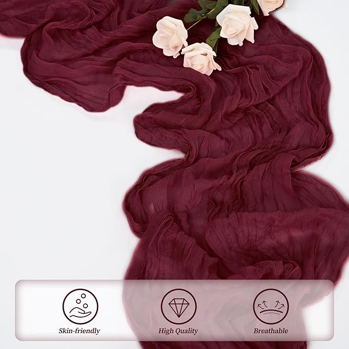 Burgundy 20 Pack Cheesecloth Table Runner 10FT Rustic Gauze Cheese Cloth Table - Image 5