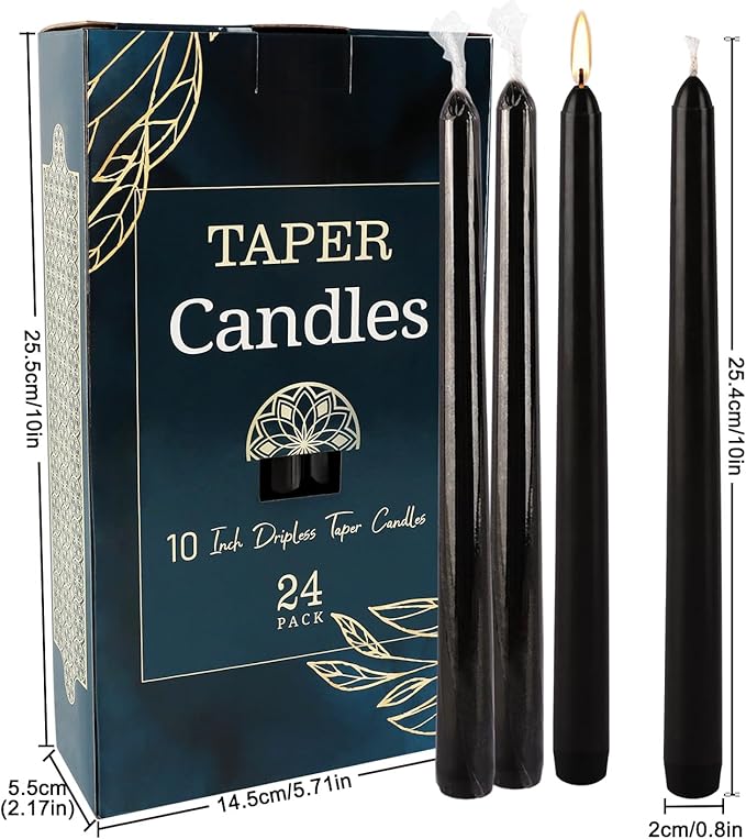 24 Pack Black Taper Candles, 7-8 Hours Burn Time, Smokeless and Dripless - Image 4