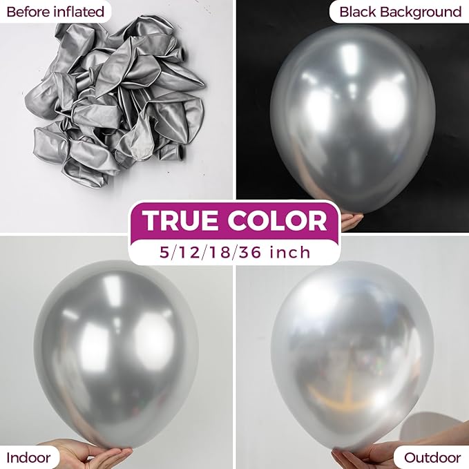 Bezente Metallic Silver Balloons Latex Balloons - Image 2