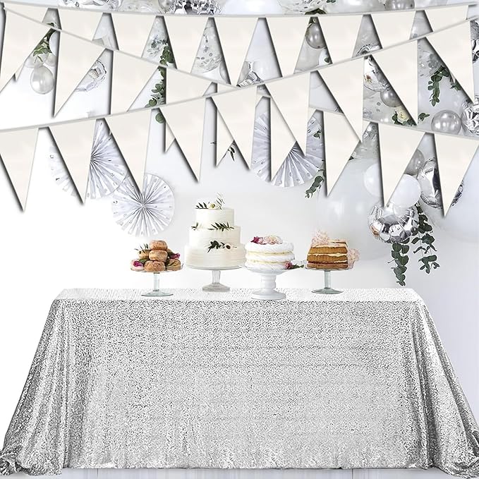 20M/65FT White Triangle Pennant Banner Flag Metallic Fabric Bunting Garland - Image 4