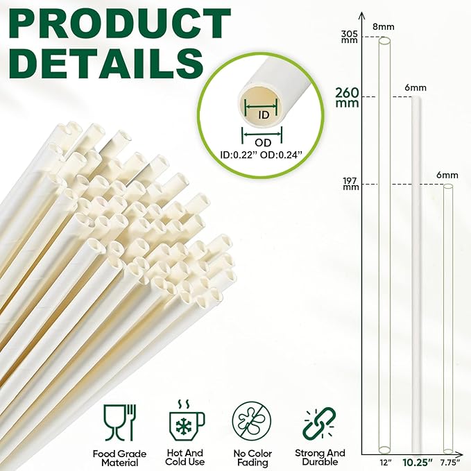 10 Inch Long Paper Drinking Straws, 0.24" Diameter - Image 3
