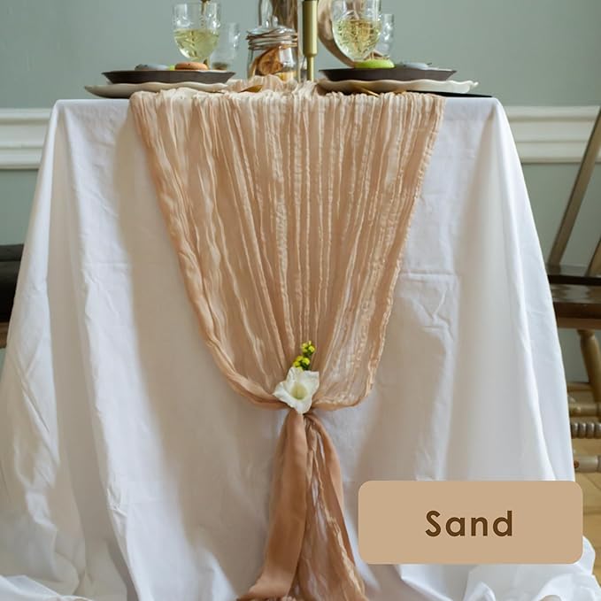 Gauze Table Runner Bulk Cheesecloth Table Runner 141 in Long Sand Set of 4 Boho - Image 3