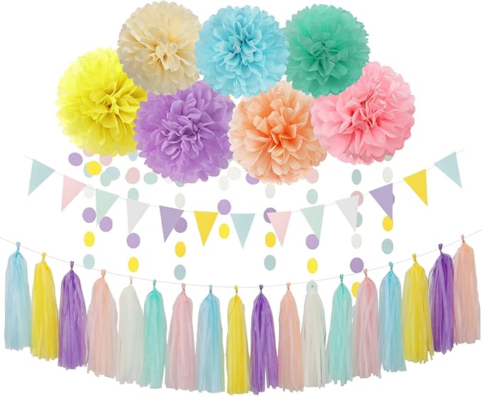 Pastel Rainbow Party-Decorations Supplies Streamers-Garland by LastingSurprise