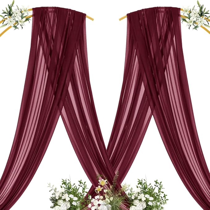 MLMC Burgundy Wedding Arch Draping Fabric 1 Panel 29" x 20 FT Extra Long Gauze - Image 4