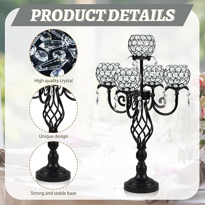 5-Arm Crystal Candelabra Centerpiece 23.2" Tall - Image 3