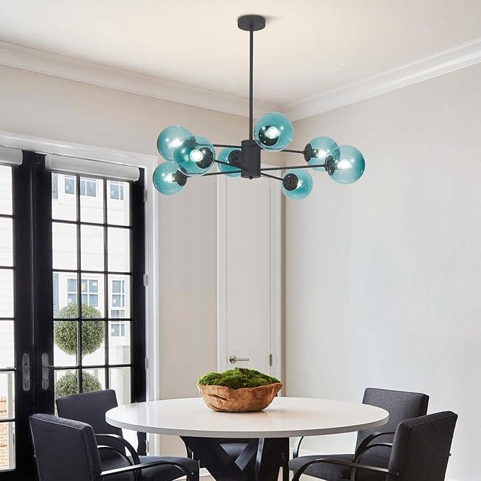 KCO Lighting Modern 8-Lights Blue Glass Sputnik Chandelier Mid-Century Matte - Image 7