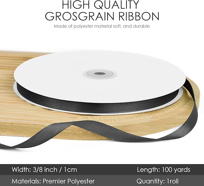 100 Yards 3/8 inch Grosgrain Ribbon, Solid Color Fabric Ribbon Perfect - Image 2