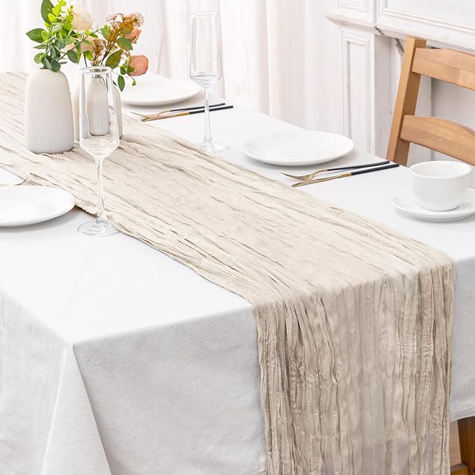 2 Pcs Begie Cheesecloth Table Runner by Unknown