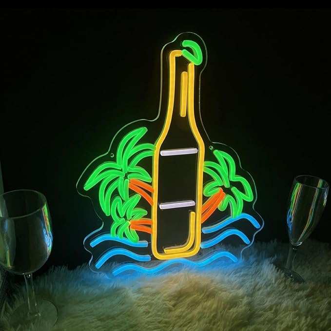 Palm Tree Beer Bottle Neon Sign Dimmable LED Neon Light by Unknown