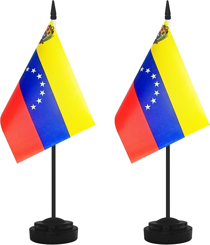 2 Pack Venezuela Desk Flag Set, Venezuelan Desktop Small Miniature Table Office by Unknown