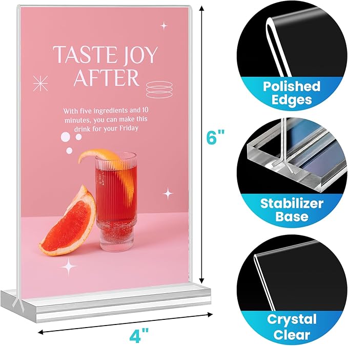 Acrylic Sign Holder 4x6, 24 Pack Clear Table Menu Vertical Clear Table Double - Image 3