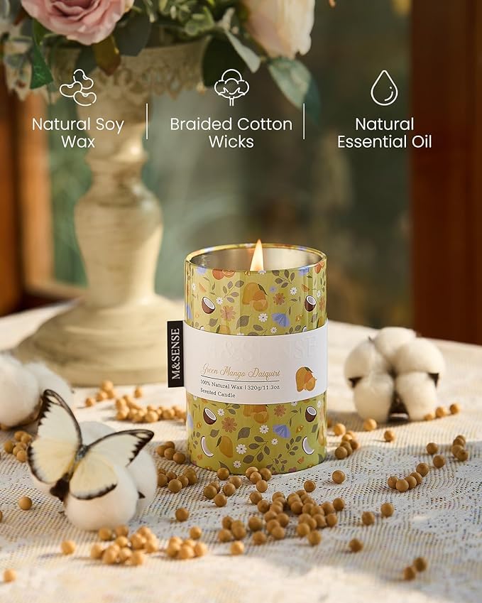 M&SENSE Green Mango Daiquiri Scented Candle, Medium Jar Candle 11.3oz Natural - Image 3