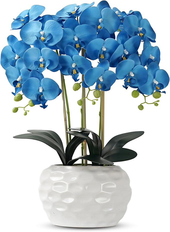 Orchid Artificial Flowers with White Vase Large Silk Faux Phalaenopsis Flowers by ABetterDayStartsHere