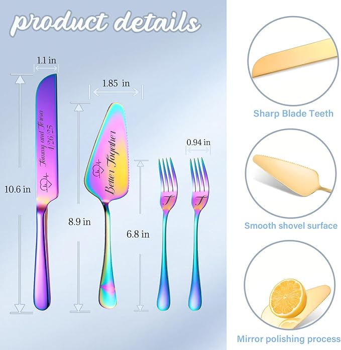 Personalized Wedding Cake Knife and Server Set, Custom Names Cake Cutting Set - Image 3