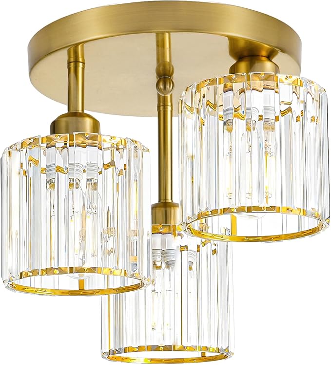 Modern Semi Flush Mount Ceiling Light, 3-Light Crystal Close to Ceiling Light by Unknown