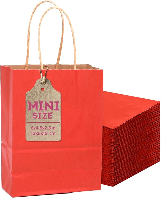 qiqee 24 Pcs Red Mini Paper Gift Bags by Qiqee