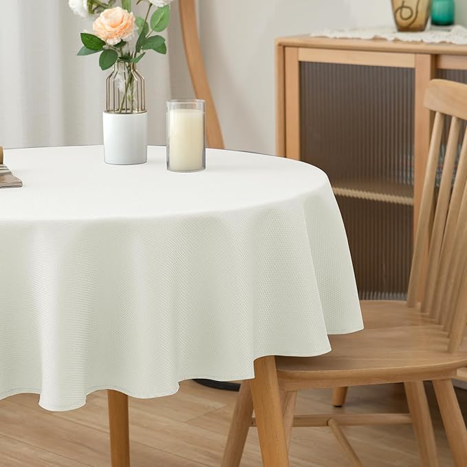 Biscaynebay Textured Fabric Tablecloths Round 60", Ivory Water Resistant Table - Image 7