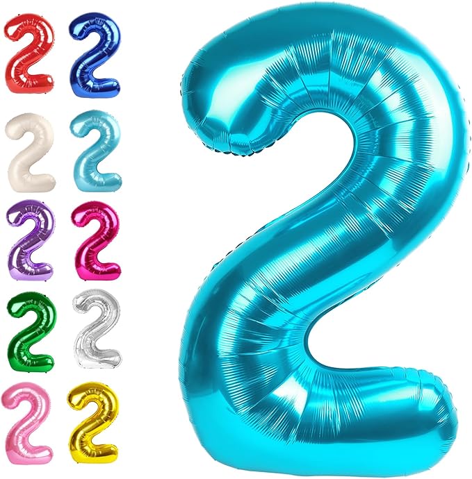 Big 40 Inch Blue 2 Number Balloon Birthday Decoration, 2026 Blue Number 2 by Upgesy