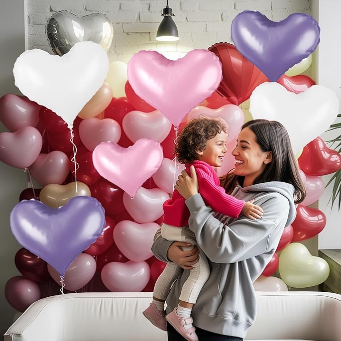 24 Inch Pink Purple White Heart Balloons, Heart Balloon - Image 9