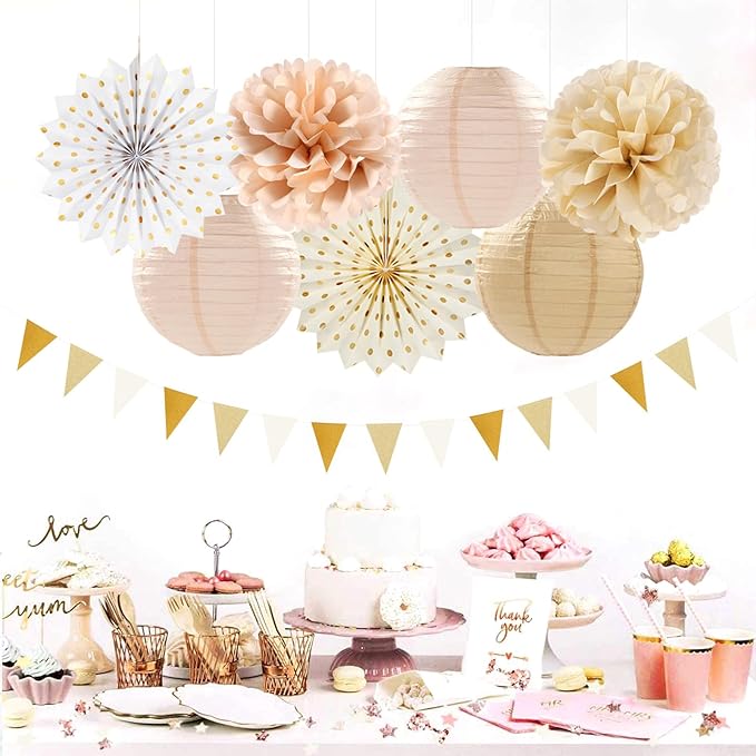 Beige-Champagne Gold White-Peach Boho Party-Decorations - Image 5