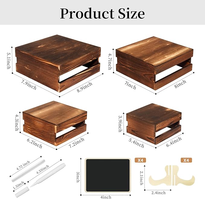 4 Pcs Buffet Risers with Mini Signs, Rustic Wood Cake Stands, Food Risers - Image 4