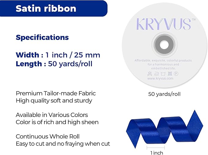 Royal Blue Satin Ribbon 1 inch X Continuous 50 Yards, Single Face Polyester - Image 3