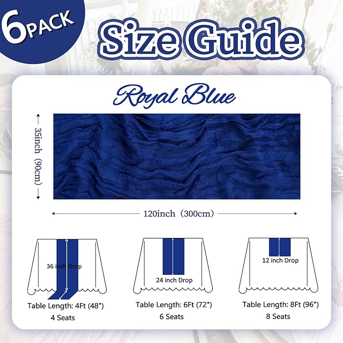6 Pack Royal Blue Table Runner 10ft Boho Gauze Fabric Cheese Cloth Table Runner - Image 2