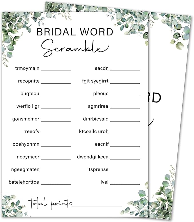 Eucalyptus Bridal Shower Game Cards by HOME