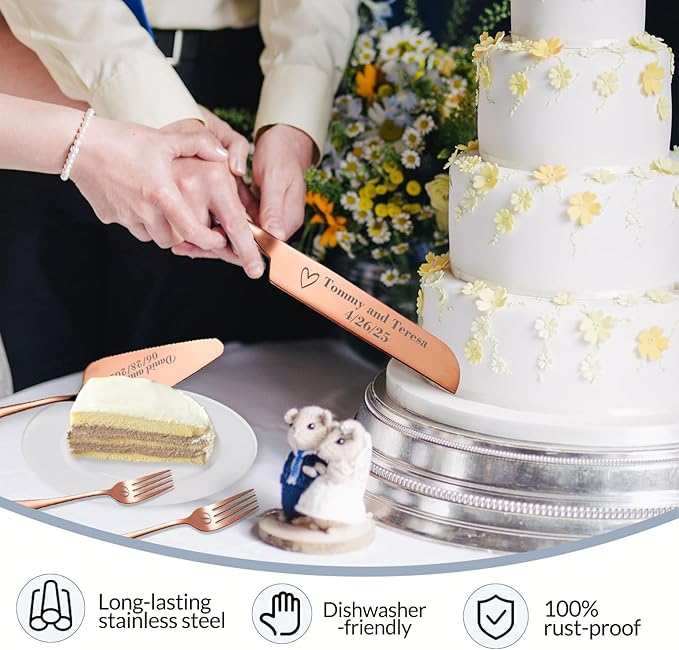 Personalized Wedding Cake Knife and Server Set, Custom Names Cake Cutting Set - Image 3