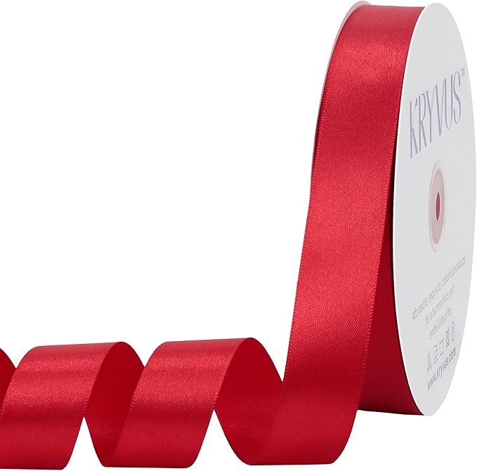 Red Satin Ribbon 1 inch X Continuous 100 Yards, Single Face Polyester Ribbon by Kryvusribbon