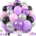 Purple Pink Balloons, 12 Inch Metallic Silver Purple Pink Black Balloons by Saxuxu