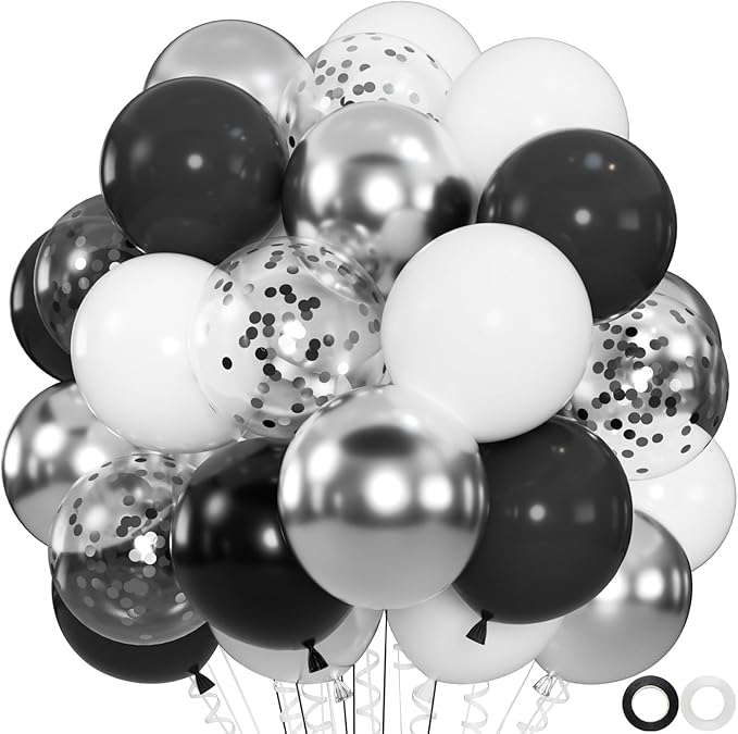 100pcs Black White Silver Balloon Kit by OWPFJG