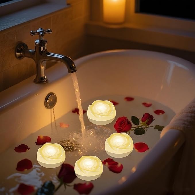 Aignis 12pcs Flameless LED Floating Candles, Ivory Rose Plastic Tealights - Image 5