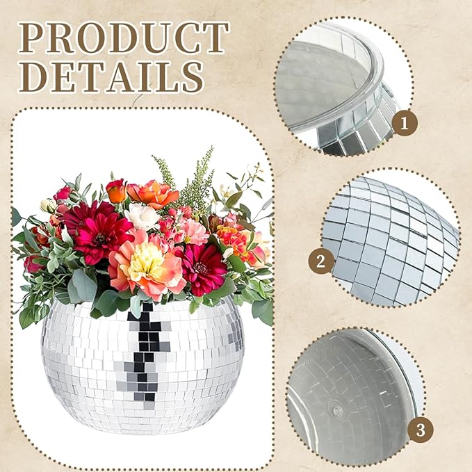 4 Pcs Disco Ball Vases, Plastic Disco Ball Centerpieces 6" X 6.7" Disco Ball - Image 3