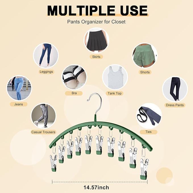 Legging Organizer for Closet, Metal Yoga Pants Hangers 1 Pack w/10 Clips Holds - Image 5