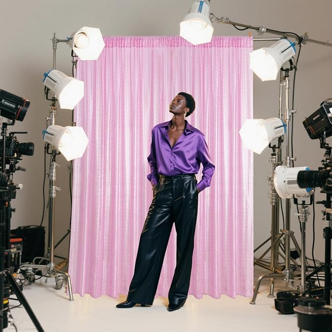 Matte Pink Sequin Backdrop Curtain 2 Pieces 2FTx8FT Glitter Photography Backdrop - Image 8