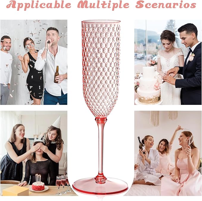 24 Pack Pink Detachable 2 piece Champagne Flutes 5.5 Oz Unbreakable Plastic - Image 8