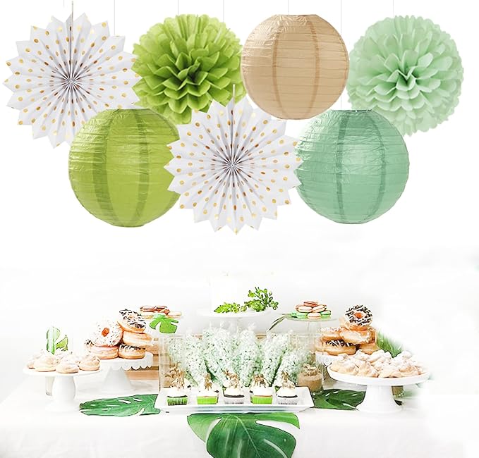 Olive-Sage Green-Boho Party-Decorations Streamers-Lanterns - Image 2
