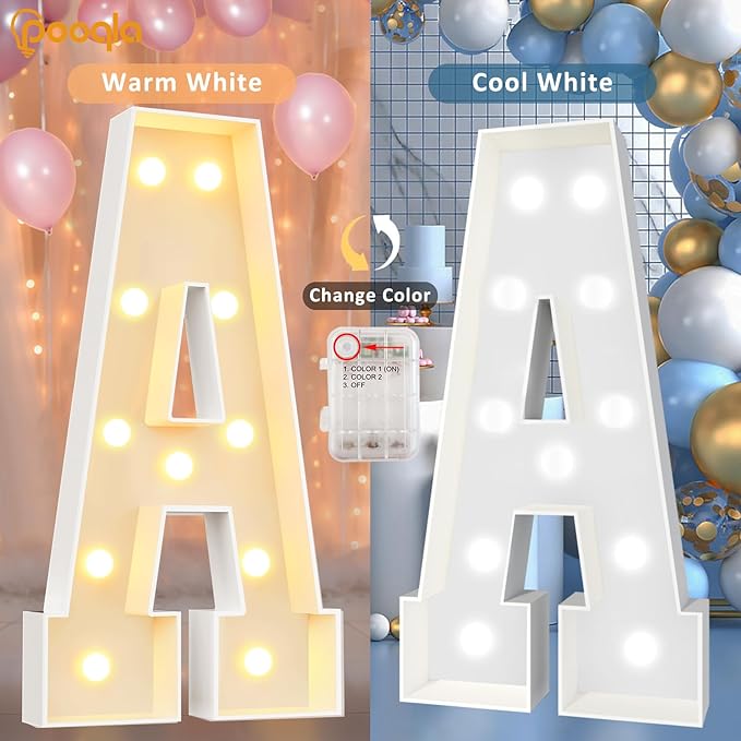 Pooqla 4 FT Marquee Light Up Letters, Cool White and Warm White Marquee Letter - Image 2