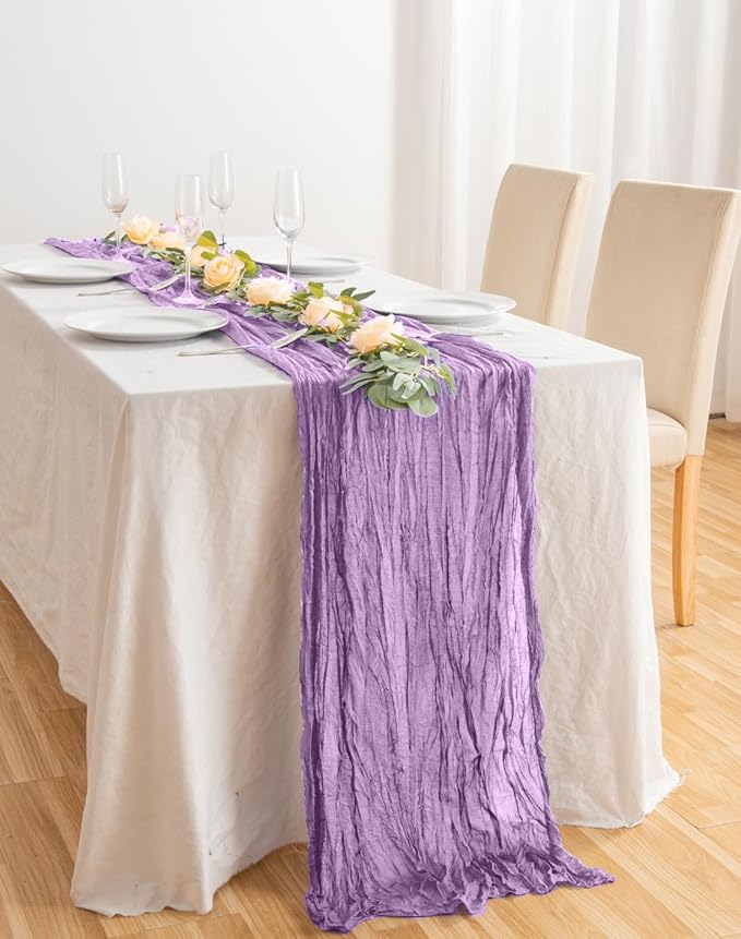 6 Pack Lavender Cheesecloth Table Runner 21x120 Inch Boho Wrinkled Sheer - Image 6