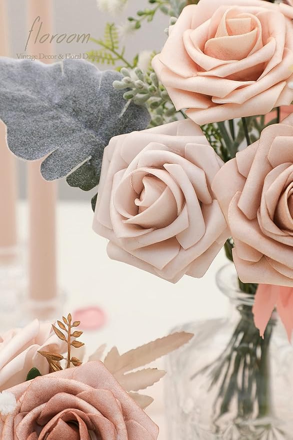 Floroom Artificial Flowers 25pcs Real Looking Nude Foam Fake Roses - Image 5