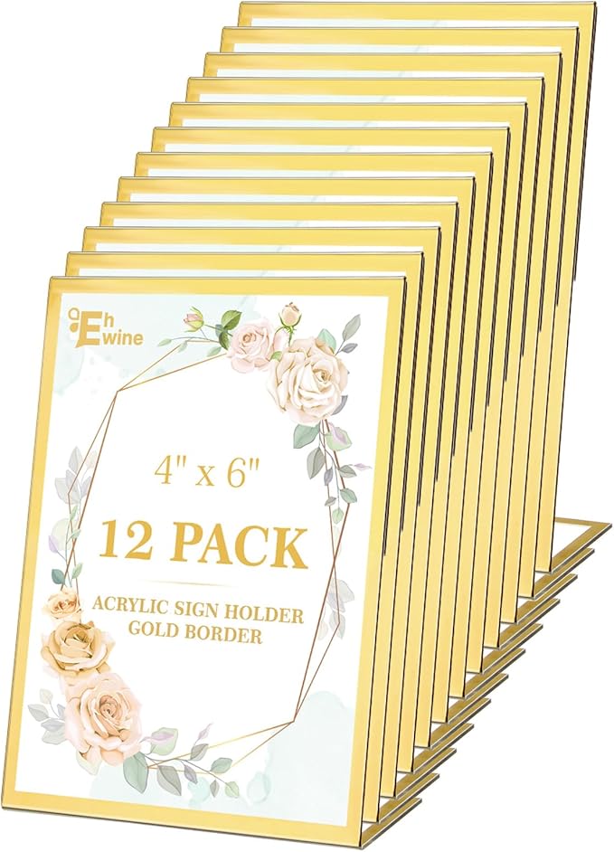 EHWINE 12 Pack Acrylic Sign Holder 4 x 6, Slanted Back Paper Holder Clear by EHWINE
