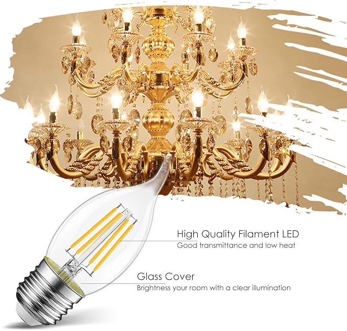LVWIT Flame Tip LED Filament Bulb Candelabra E26 Base Dimmable 4.5W B11 - Image 3